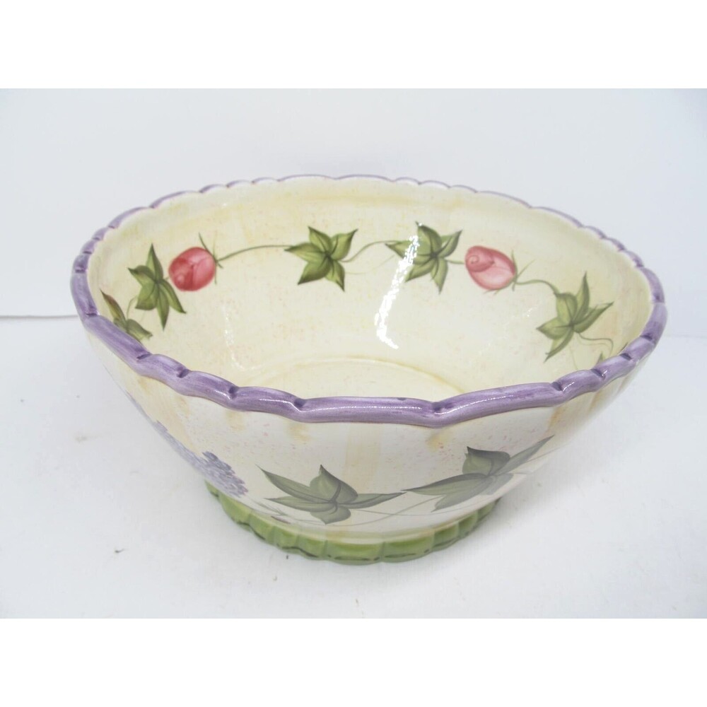 Noble Excellence "Kimberly" Floral Scalloped Rim Serving Bowl 9"